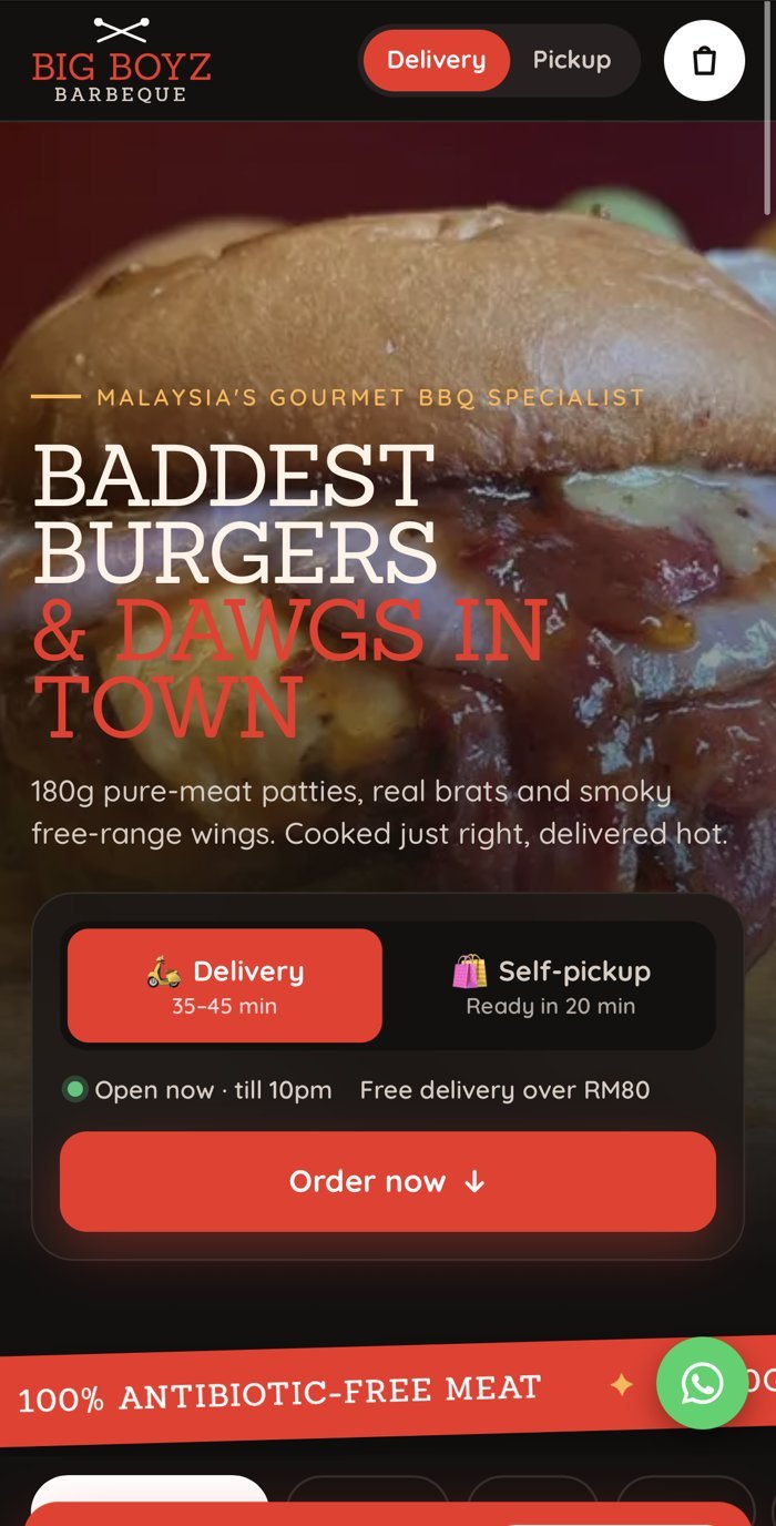 Big Boyz mobile homepage